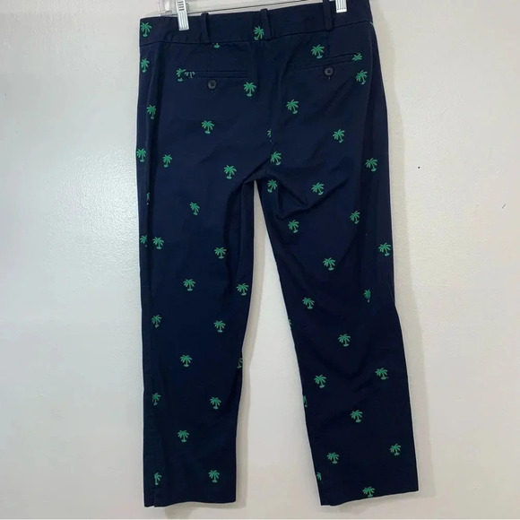 Talbots Signature Pants Size 2 Navy Blue Embroidered Green Palm Trees Novelty - Picture 6 of 13